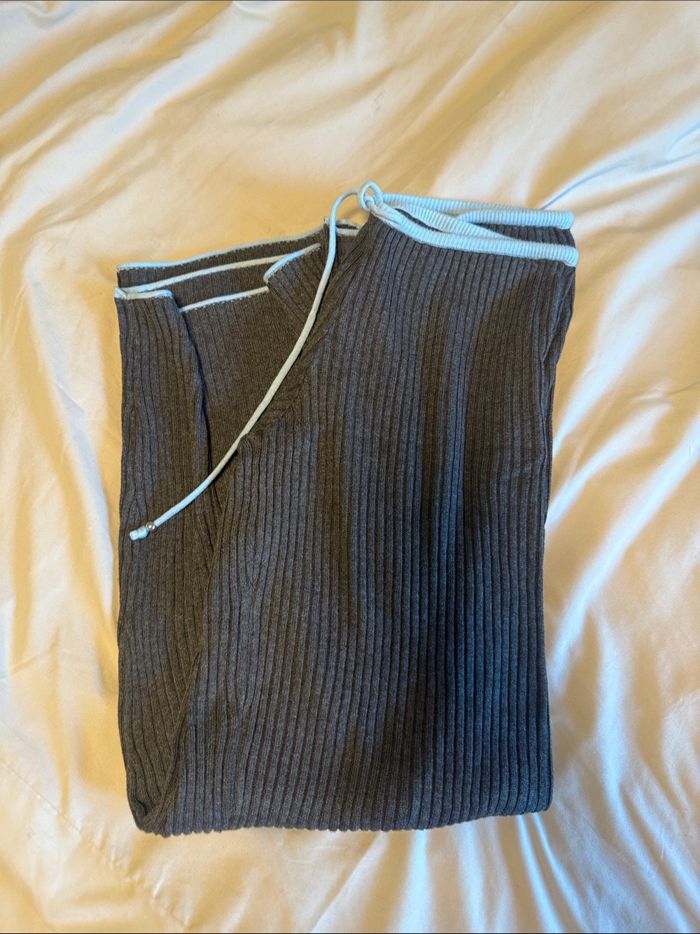 Frankie's Bikinis Ribbed Knit Pants in Charcoal with Light Blue Trim